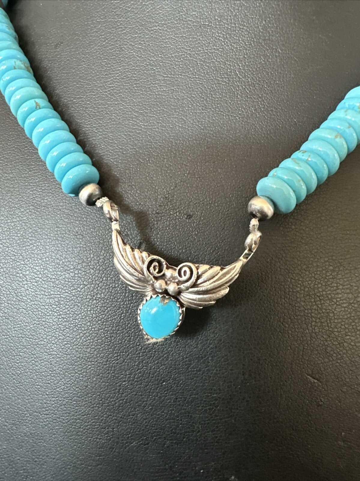 WoMens Blue Kingman Turquoise Pendant Navajo Sterling Silver Necklace 20” 18167