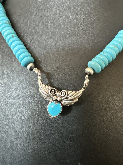 WoMens Blue Kingman Turquoise Pendant Navajo Sterling Silver Necklace 20” 18167