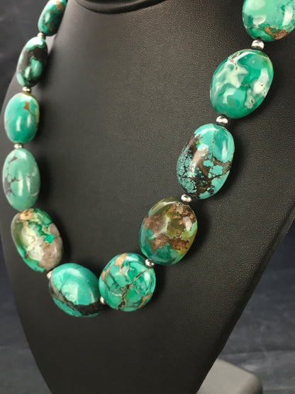Royston Turquoise Chunky Navajo Sterling Silver Necklace 18" 2962