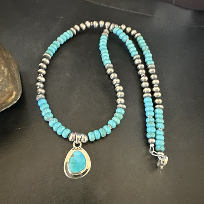 WoMens Blue Kingman Turquoise Pendant Navajo Sterling Silver Necklace 21" 17932
