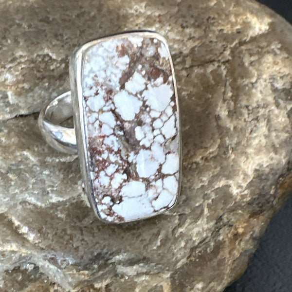 Men's Women's Wild Horse Turquoise Navajo Ring Sz 7 | Sterling Silver | Authentic Native American Handmade | 17343