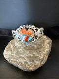 Women's Tufa Heart Spiny Turquoise Navajo Silver Cuff Bracelet 7.6" | Authentic Native American Handmade | 19457