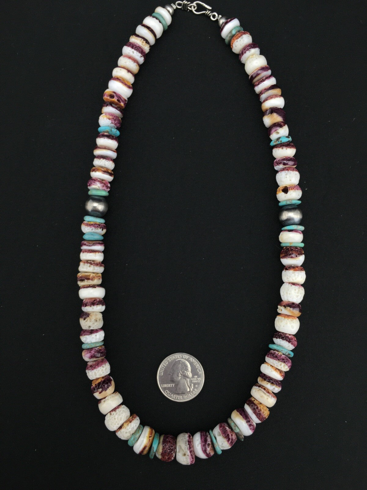 Purple Spiny Oyster & Turquoise Navajo Indian Sterling Necklace 20" 02519