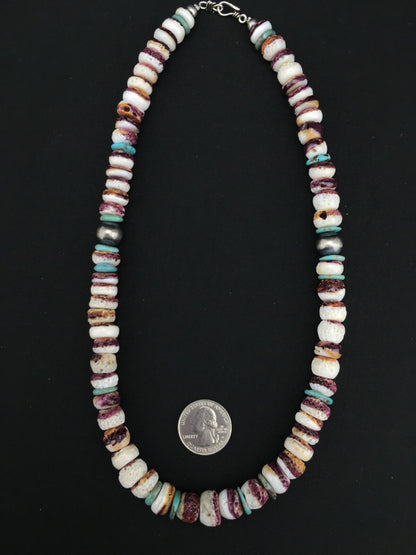 Purple Spiny Oyster & Turquoise Navajo Indian Sterling Necklace 20" 02519