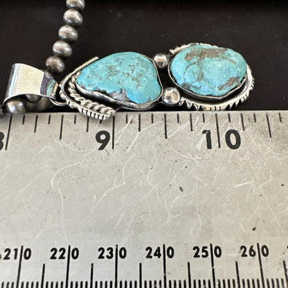 Blue Turquoise 2 Stone Navajo Sterling Silver Cluster Pendant 18308