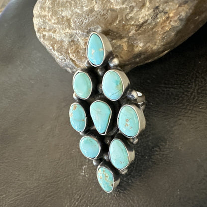 Navajo Sterling Silver Cluster Blue Turquoise 9 Stone Ring Sz 9 18600
