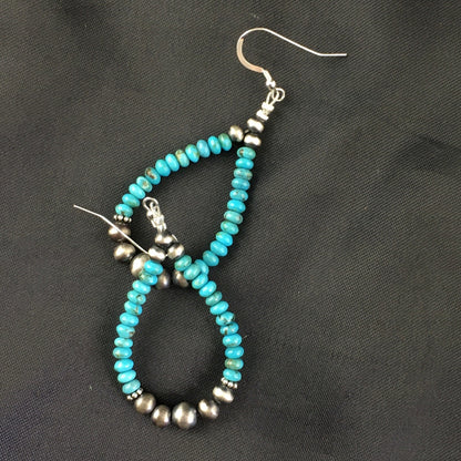 Blue Turquoise Bead Sterling Silver Beads Earrings 1.75" 1971