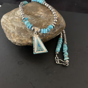 Turquoise Opal Inlay Pendant Navajo Pearls Necklace | Sterling Silver | Authentic Native American Handmade | 11330