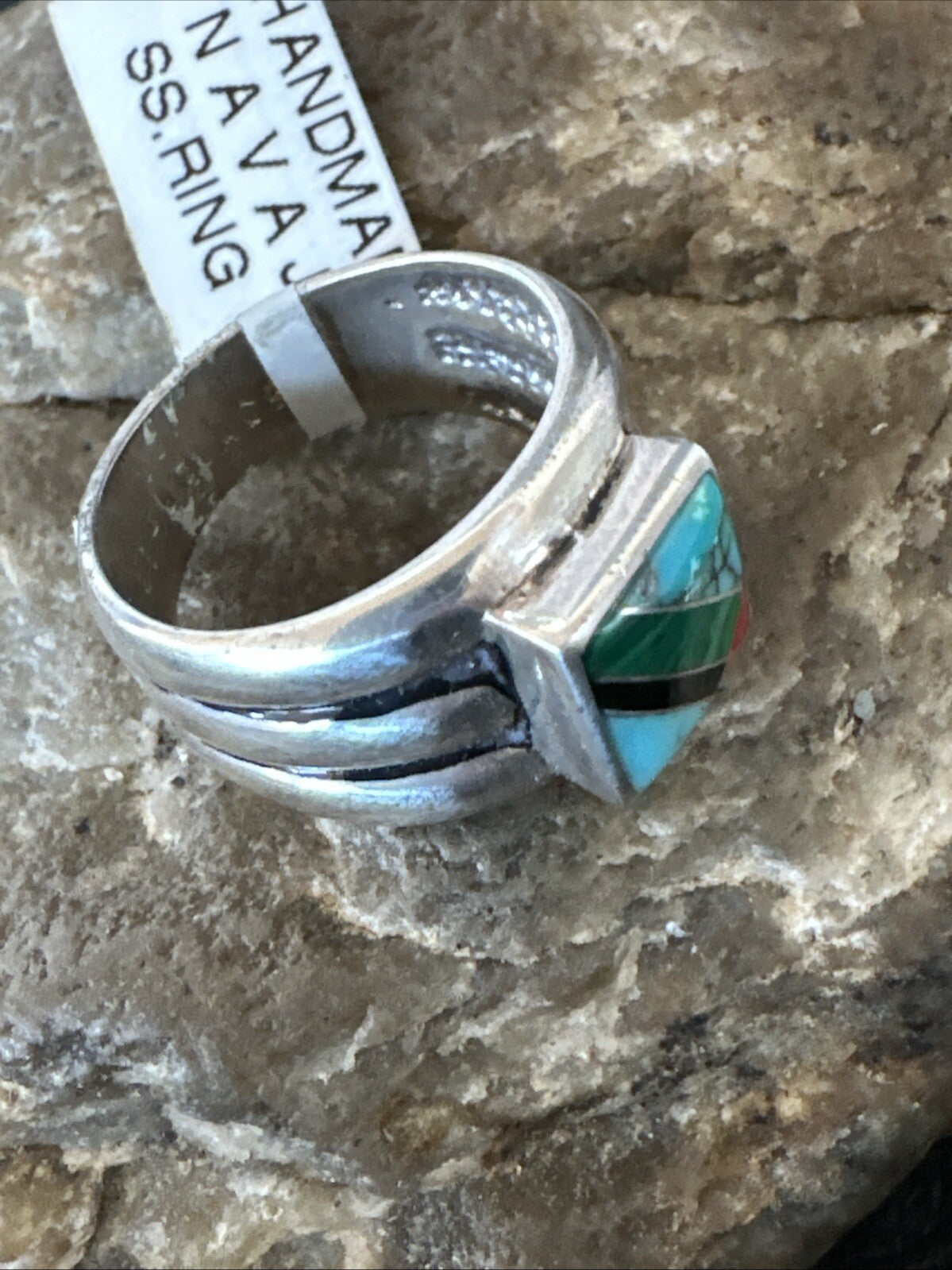 MultiColor Navajo Sterling Turquoise Spiny Oyster Inlay Ring Sz 6.5 18707