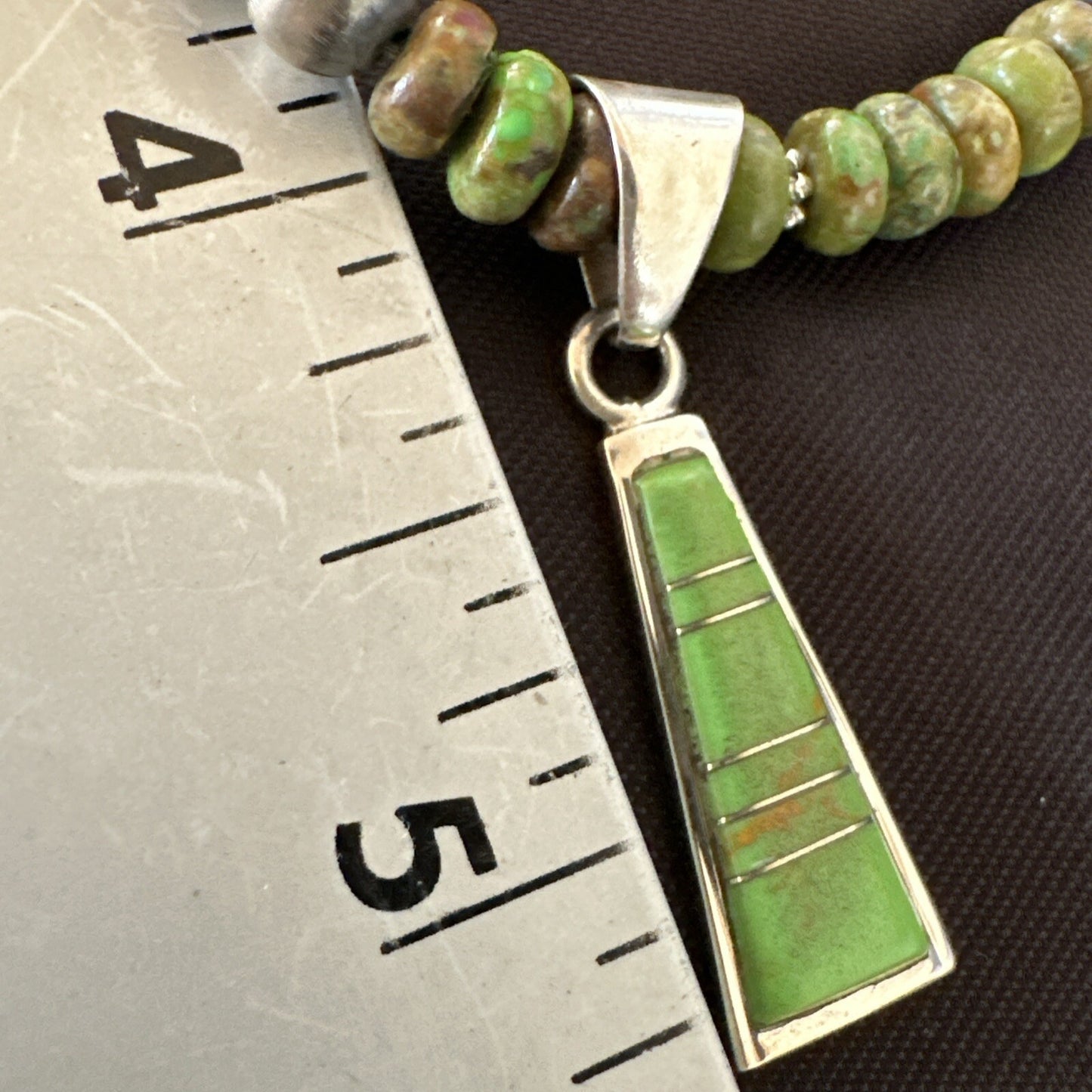 Womens Green Gaspeite Turquoise Pendant Navajo Sterling Silver Necklace 18371
