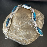 Women Old Pawn Blue Pava Shell Navajo Link Bracelet 8" | Sterling Silver | Authentic Native American Handmade | 19799