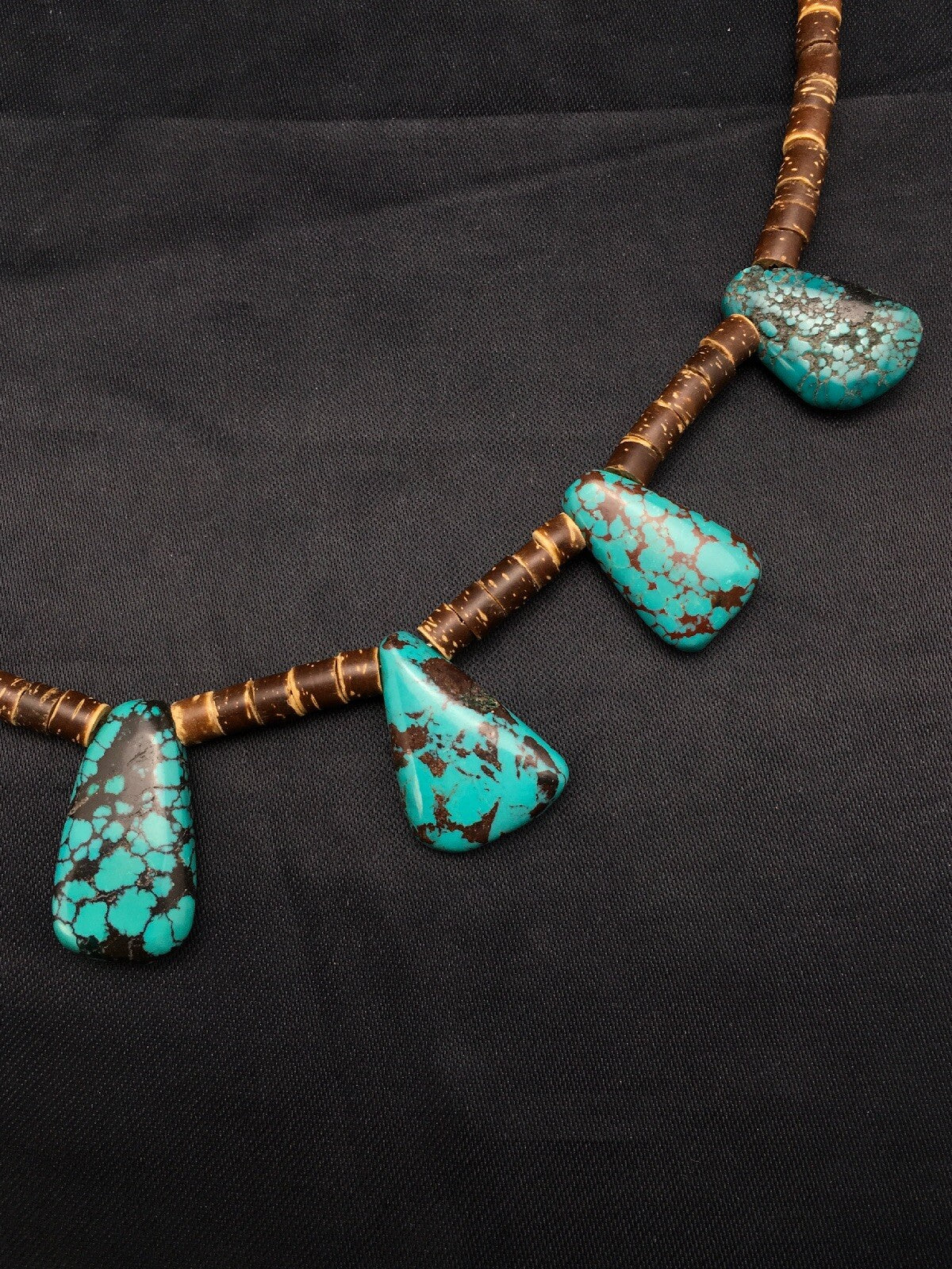 Spiderweb Turquoise & Bone Bead Navajo Sterling Silver Necklace 20" 4101