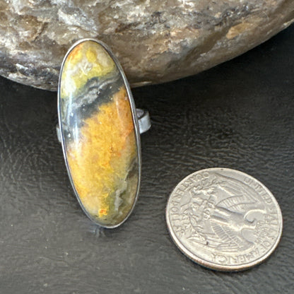Yellow BumbleBee Jasper Navajo Sterling Silver Ring Size 7 18680