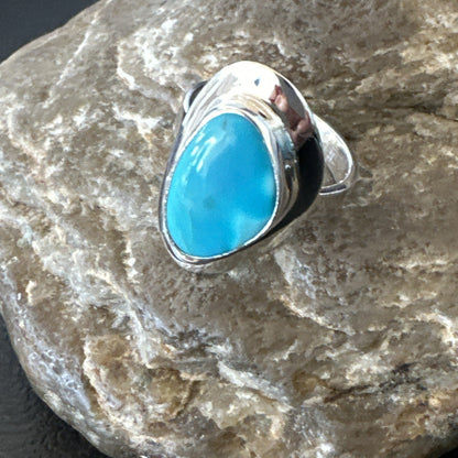 Southwestern Sterling Silver Blue Kingman Turquoise Ring Size 8 18522