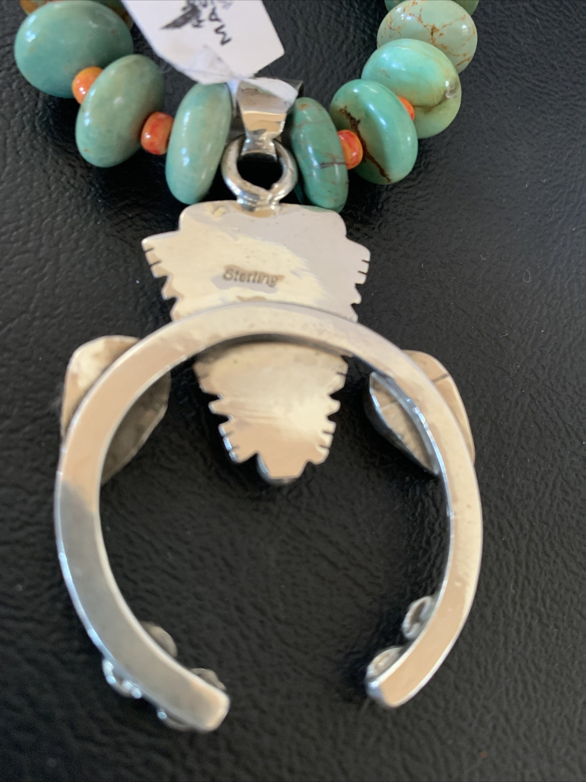 Royston Turquoise & Spiny Oyster Pendant Navajo Sterling Silver Necklace 02042
