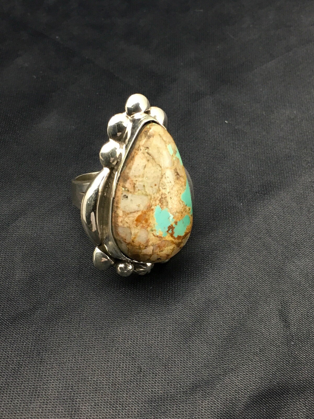 Turquoise Southwestern Sterling Silver Ring Size 8.25 2598