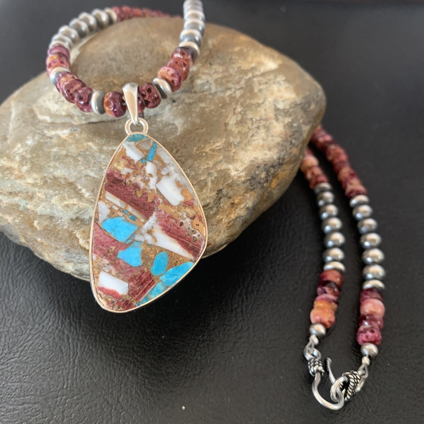 Purple Spiny Oyster Pendant Navajo Sterling Silver Necklace 18" 11902