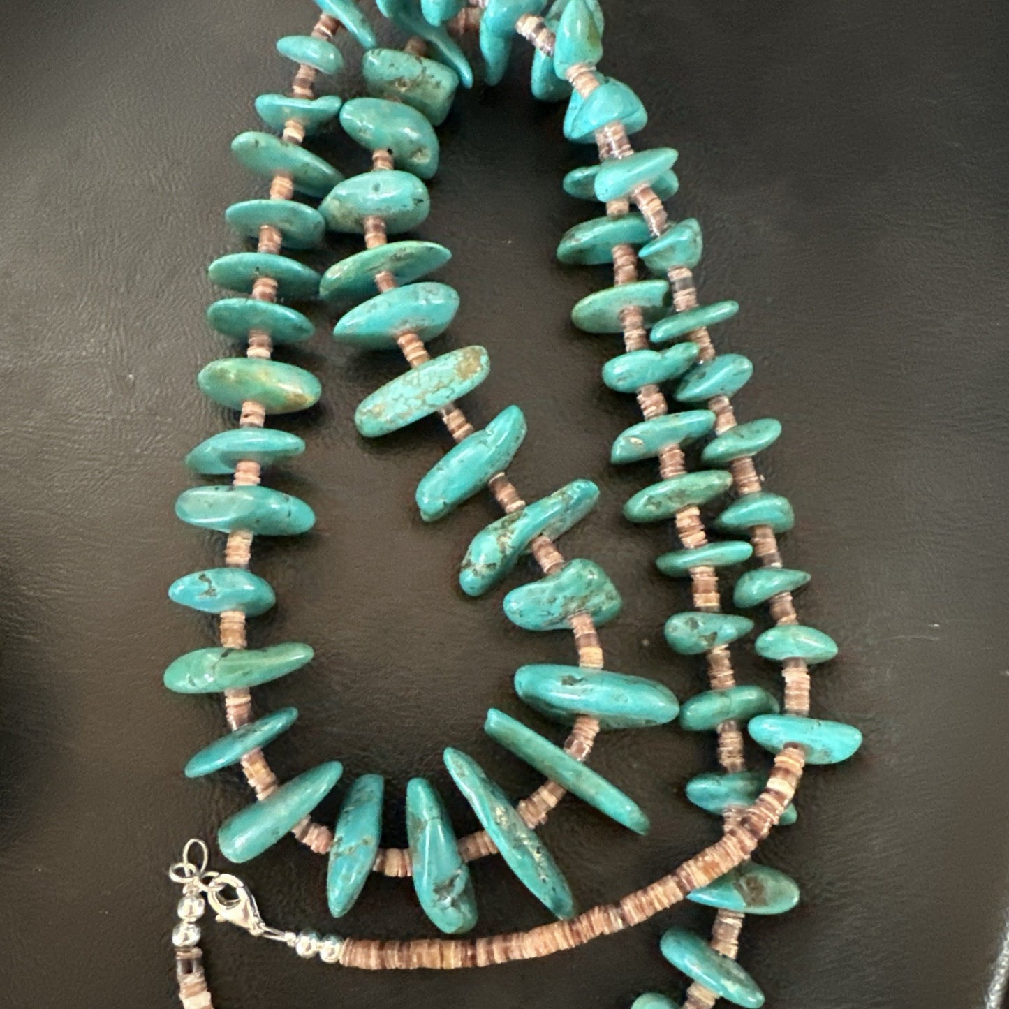 XL Navajo Kingman Turquoise Shell Heishi Sterling Silver Bead 35” Necklace 19634