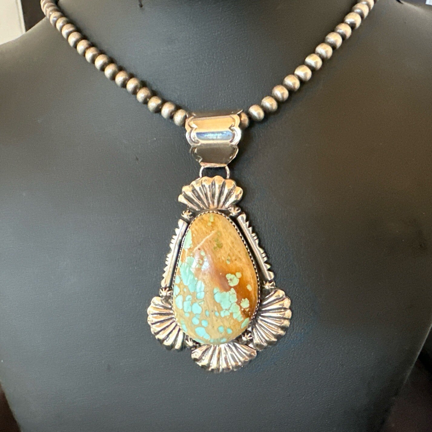 XL WoMens Royston Turquoise Pendant Navajo Pearls Sterling Silver Necklace 18748
