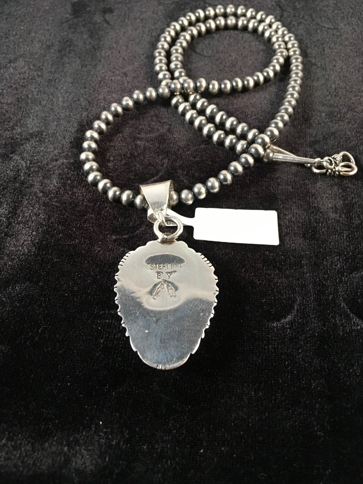 Green Turquoise #8 Pendant Navajo Pearls Sterling Silver Necklace 08678