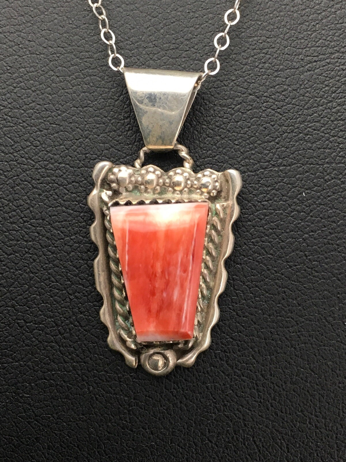 Spiny Oyster Pendant Navajo Sterling Silver Chain Necklace 2621
