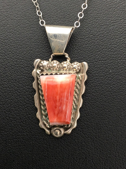 Spiny Oyster Pendant Navajo Sterling Silver Chain Necklace 2621