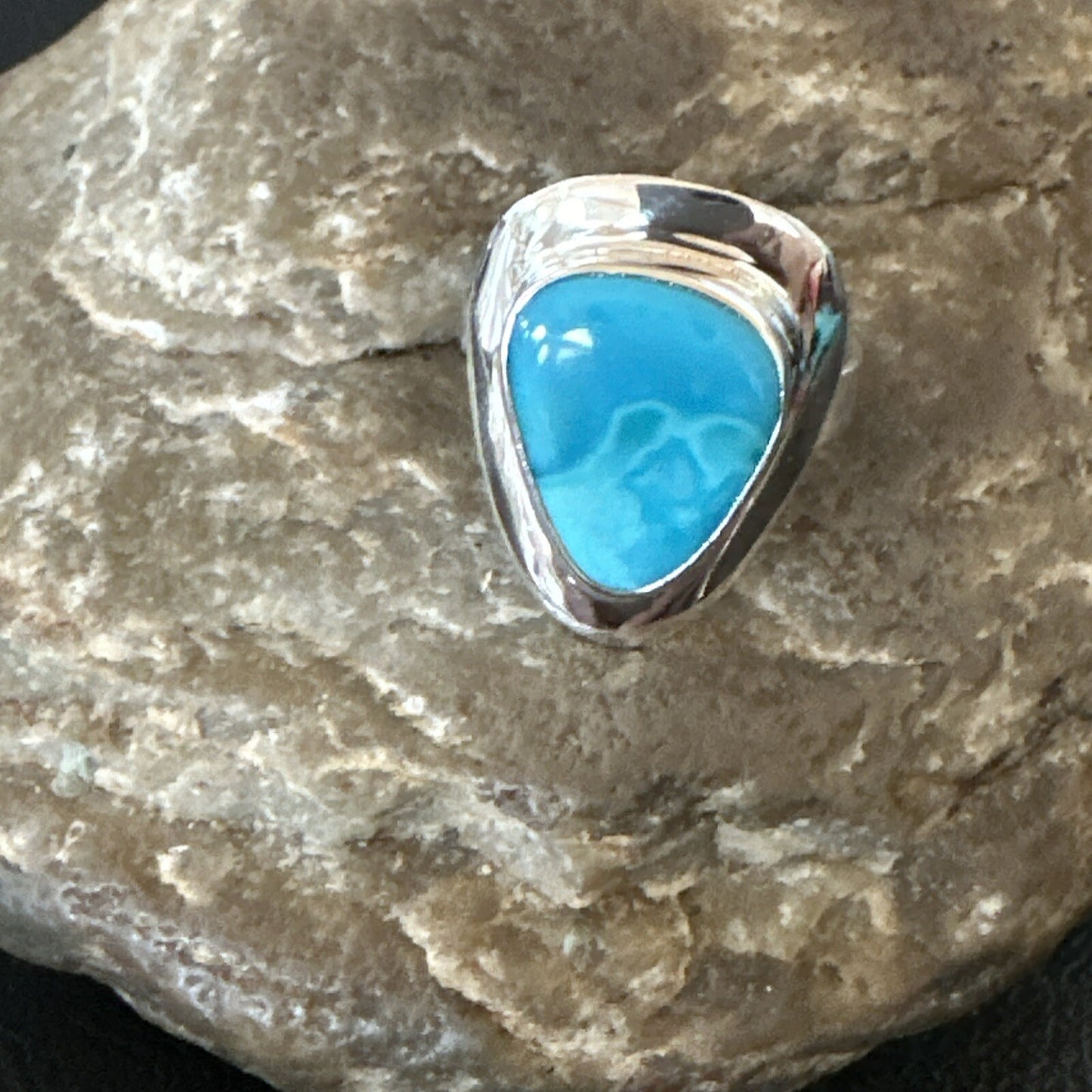 Southwestern Sterling Silver Blue Kingman Turquoise Ring Size 7 18507