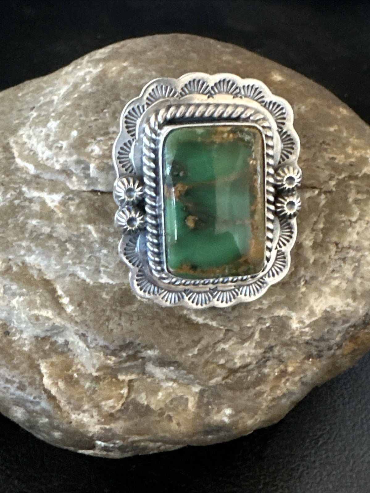 Navajo Sterling Silver Green Royston Turquoise Ring Size 8.5 19618