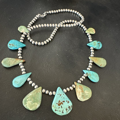 Blue Green Turquoise Navajo Pearls Sterling Silver 20" Necklace 19245
