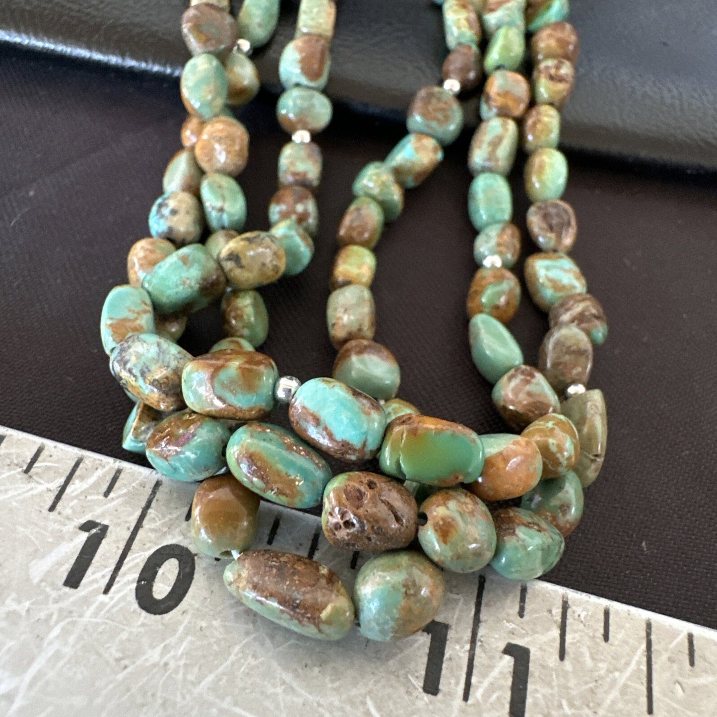 Sterling Silver Beads Heishi Green Turquoise 3 Strands Necklace 18821