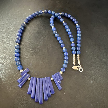 Mens Womens Blue Lapis Lazuli Sterling Silver Stick Necklace 21” 19755