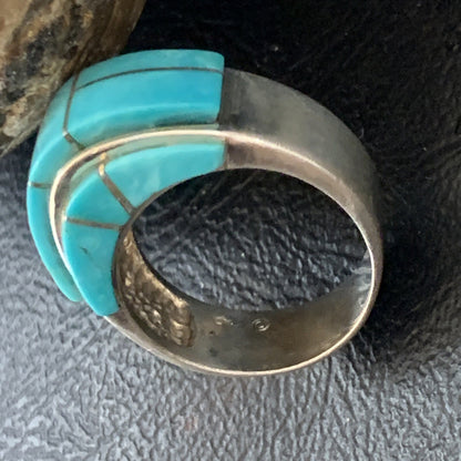 Native American Indian Navajo Blue Turquoise Inlay Band Ring Sz 6.5 19212