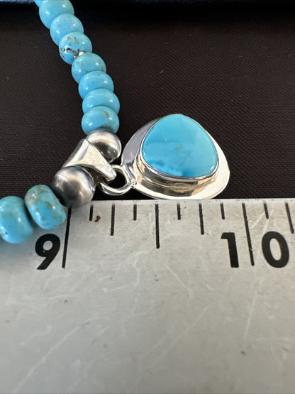 WoMens Blue Kingman Turquoise Pendant Navajo Sterling Silver Necklace 21" 17959