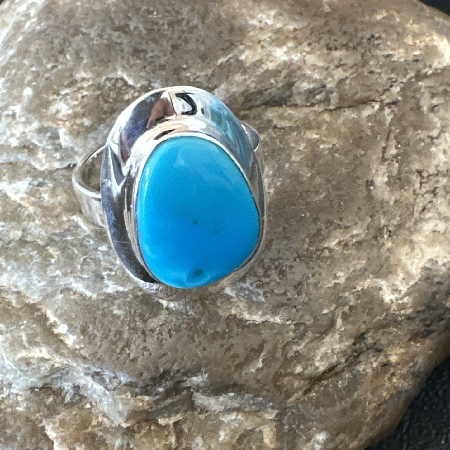 Southwestern Sterling Silver Blue Kingman Turquoise Ring Size 7.5 18525