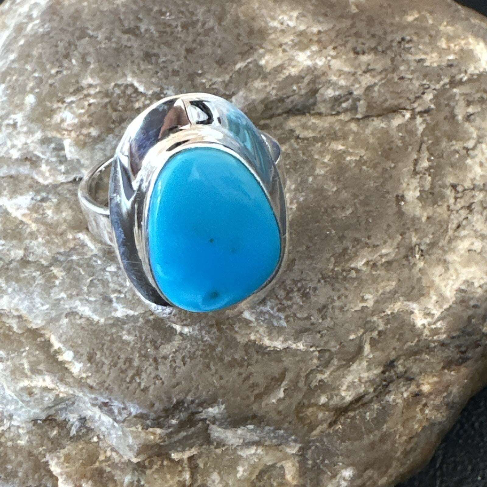 Southwestern Sterling Silver Blue Kingman Turquoise Ring Size 7.5 18525