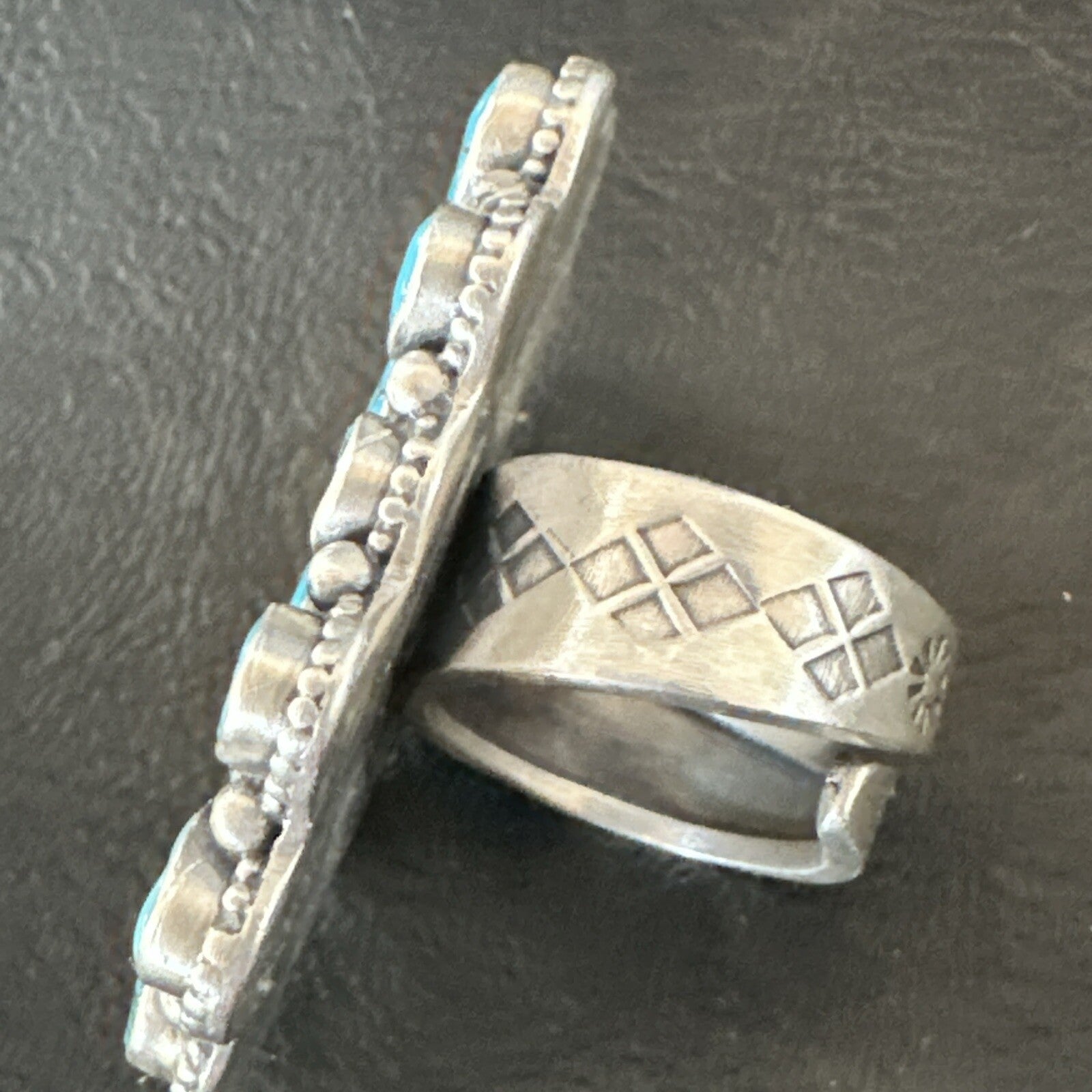 Navajo Cluster Blue Kingman Turquoise Sterling Silver Adjustable Ring Sz 7 18794