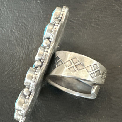 Navajo Cluster Blue Kingman Turquoise Sterling Silver Adjustable Ring Sz 7 18794
