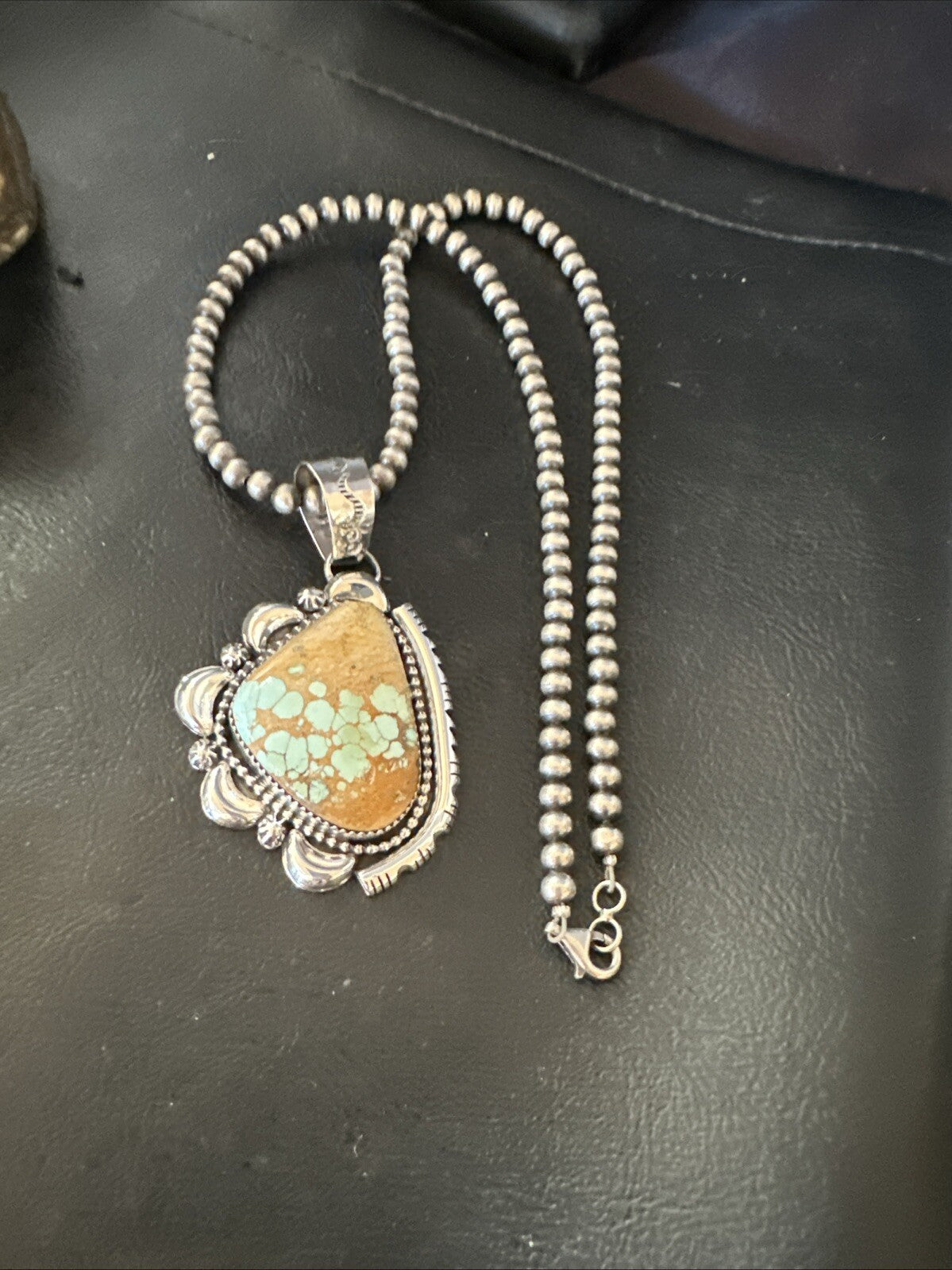 WoMens Royston Turquoise Pendant Navajo Pearls Sterling Silver Necklace 18749