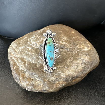 Blue Kingman Turquoise Navajo Sterling Silver Ring Size 7.5 18631