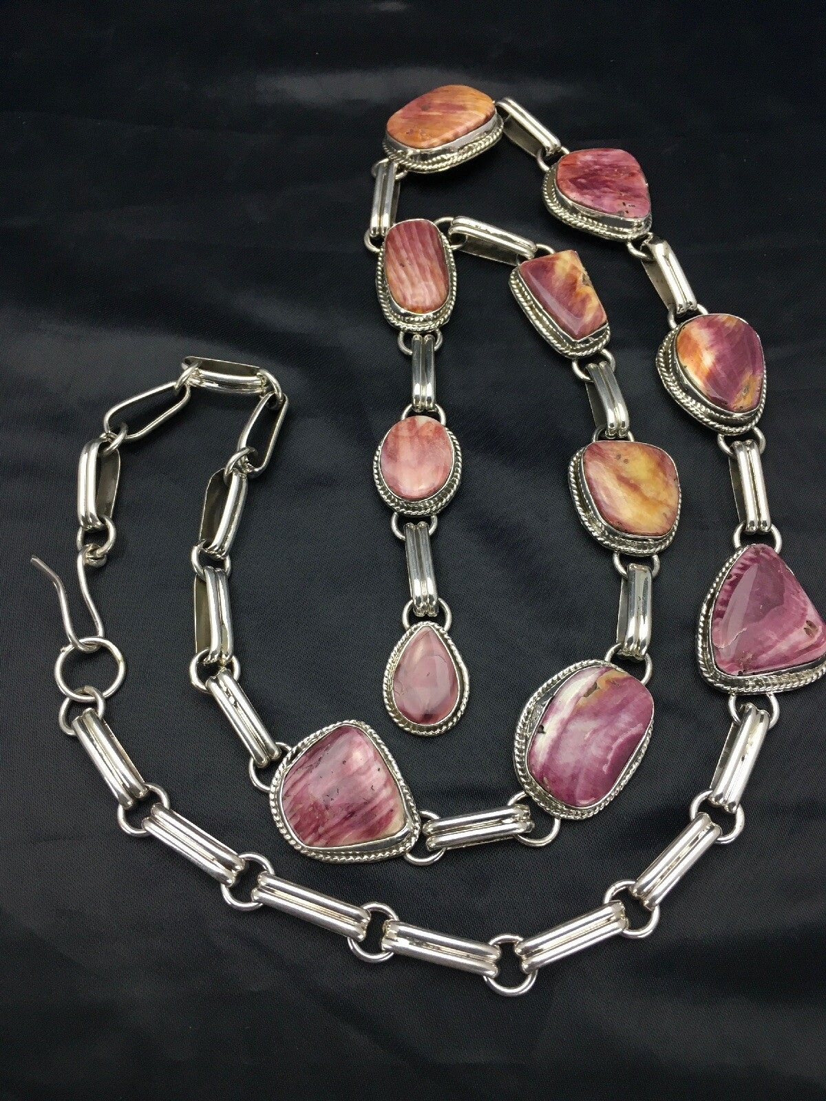 Native LARIAT Purple Spiny Oyster Necklace Navajo Sterling Silver 02793