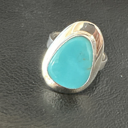 Blue Turquoise Spiny Oyster Southwestern Sterling Silver Ring Size 10 18531