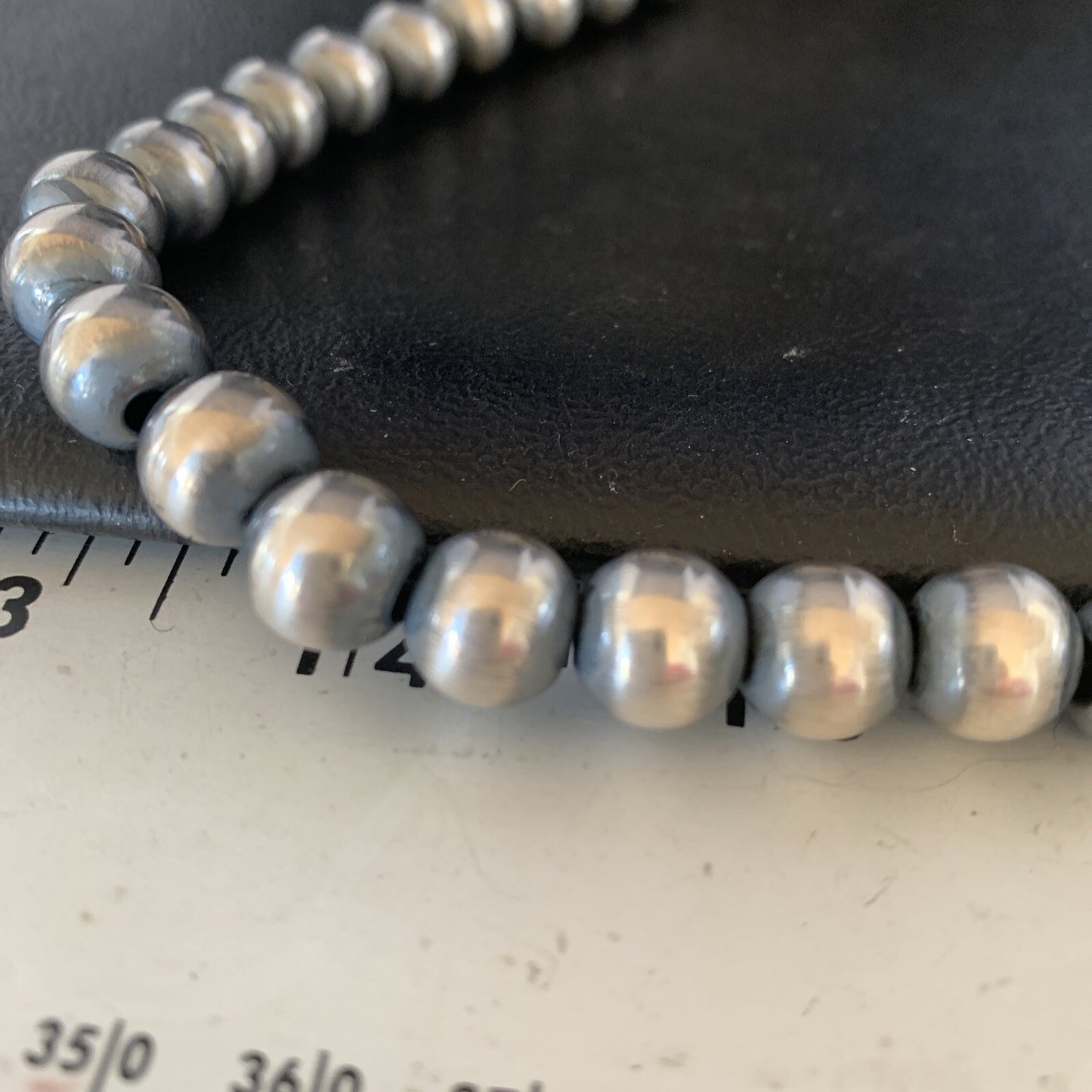 Native American Navajo 10mm Beads 7” Sterling Silver Bracelet 91007