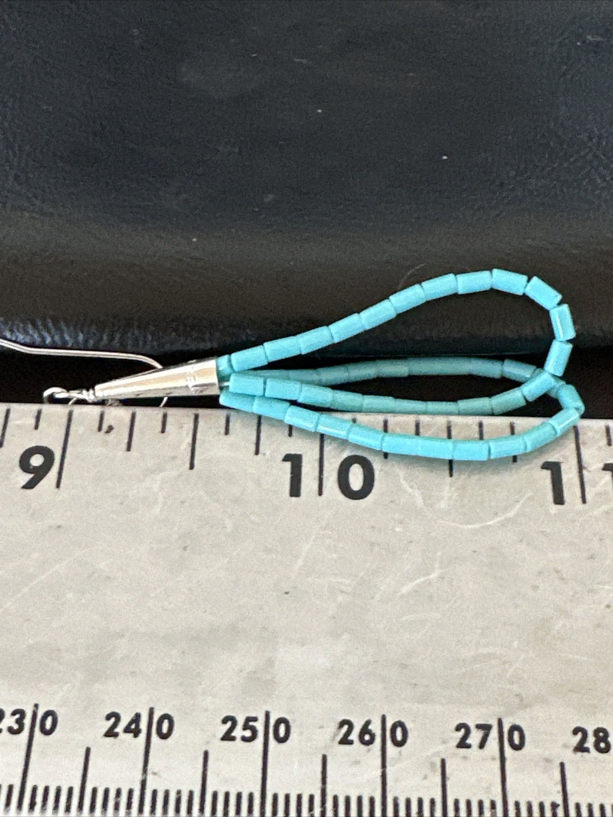 Heishi Dangle Blue Turquoise Sterling Earrings 2” 17955