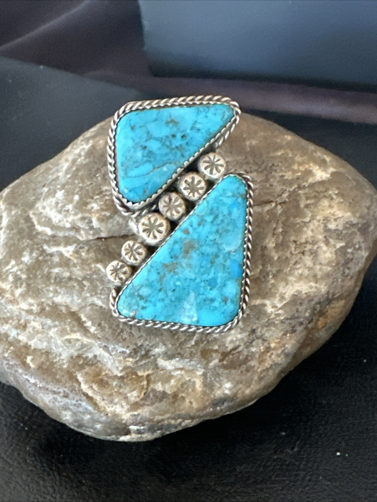 Navajo Blue Turquoise Ring MultiStone Cluster Sz 8 19802