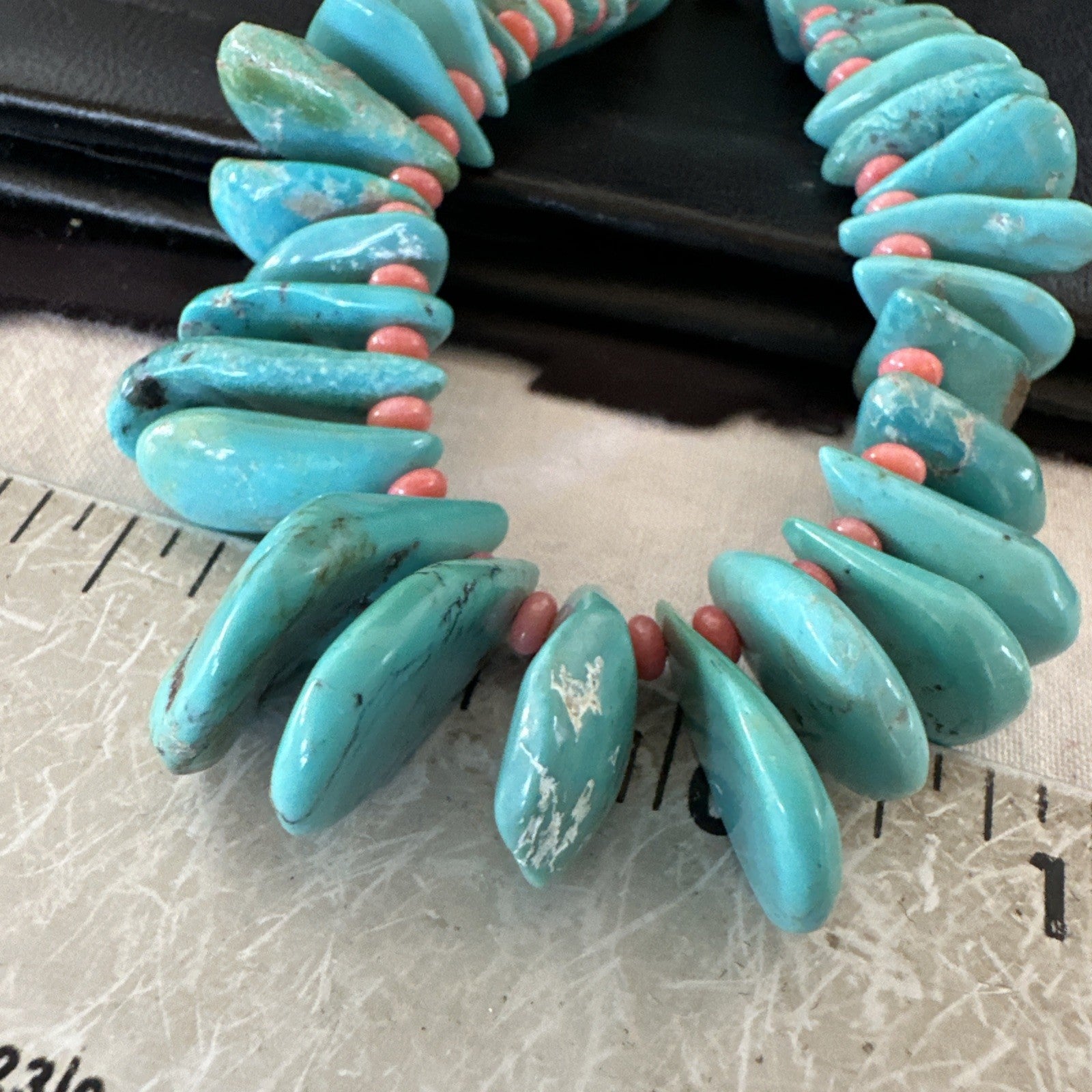 Mens Women Navajo Blue Turquoise Pink Coral Necklace Sterling Silver 28” 19746