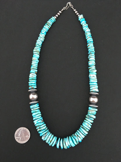 Native Blue Graduated Turquoise Navajo Sterling Silver Necklace 20" 04809
