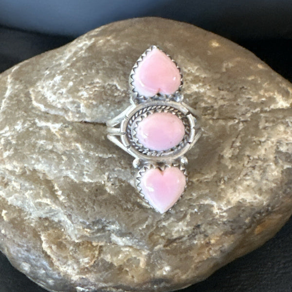 Gorgeous Heart Pink Conch Cluster Ring Handmade Navajo Sz 7.5 | Authentic Native American Handmade | 18780