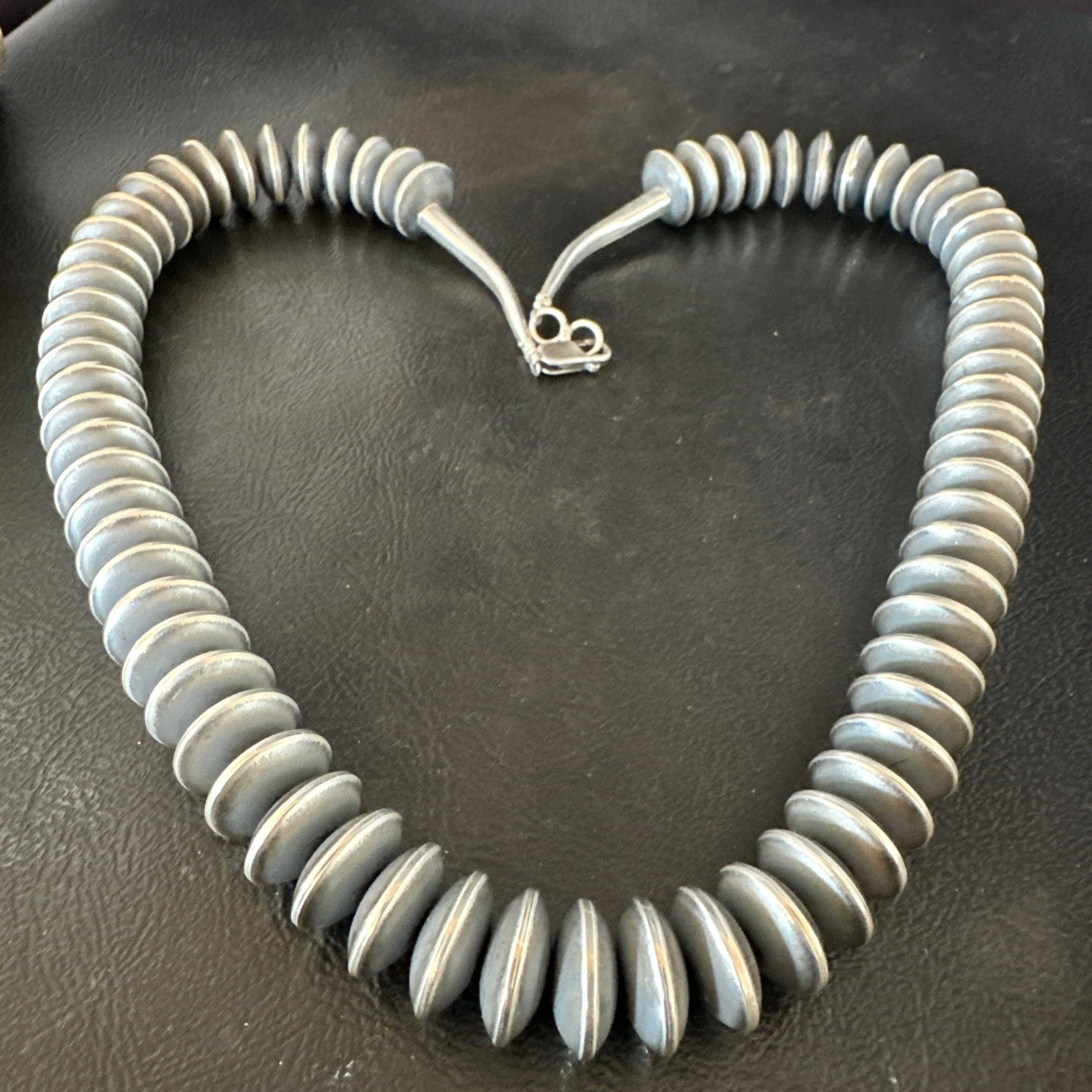 Statement Flat 14mm Rondelle Sterling Silver Beads Necklace 20” 19023