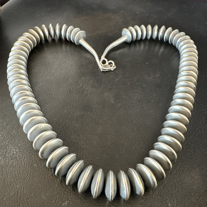 Statement Flat 14mm Rondelle Sterling Silver Beads Necklace 20” 19023