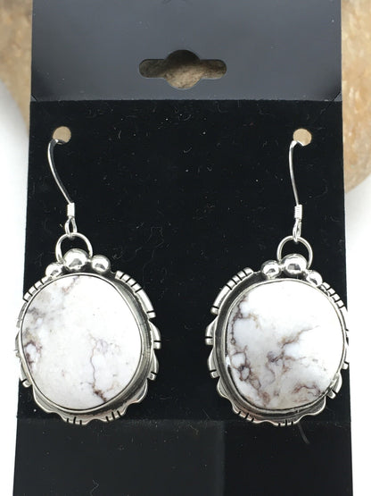 Navajo Sterling Silver Wild Horse Turquoise Earrings 1" 01321